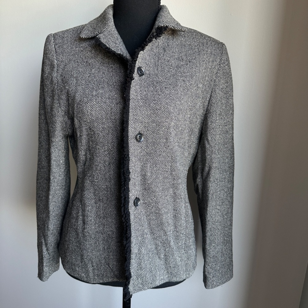 *LORD & TAYLOR* Petite Black x Tan Long Sleeve Button Blazer Suit Jacket Sz 8P